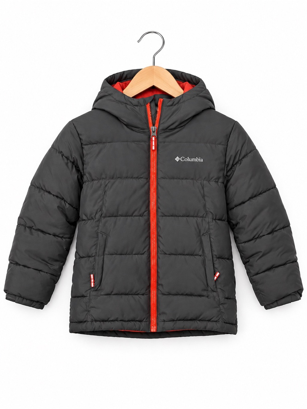 Columbia Kids Pike Lake Omni-Heat Puffer Jacket Charcoal Gray Orange Size S